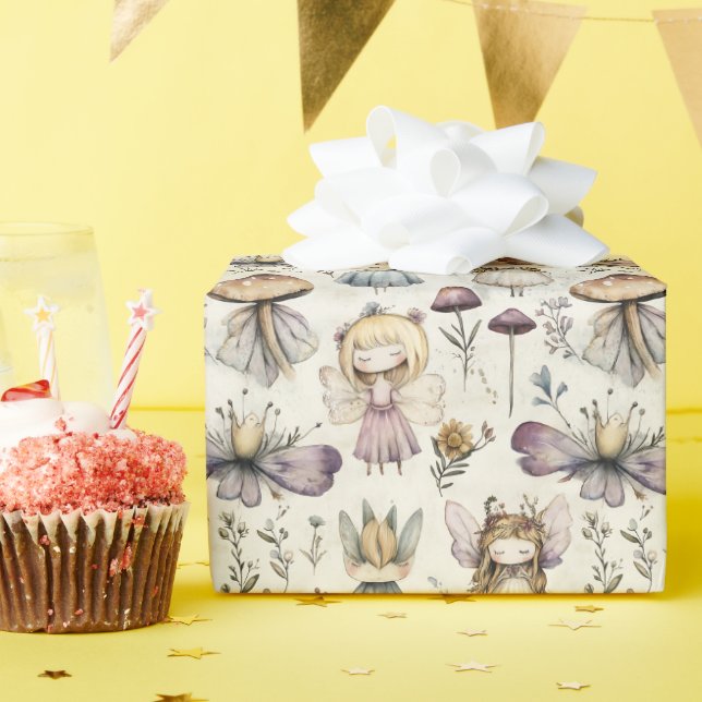Papel De Presente Jardim de flores de fada e de cogumelo (Festa de aniversário)