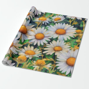 Papel De Presente Jardim de Flores de Margarida Aquarela