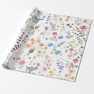 Papel De Presente Jardim de Flores de Relva Silvestre na Primavera c