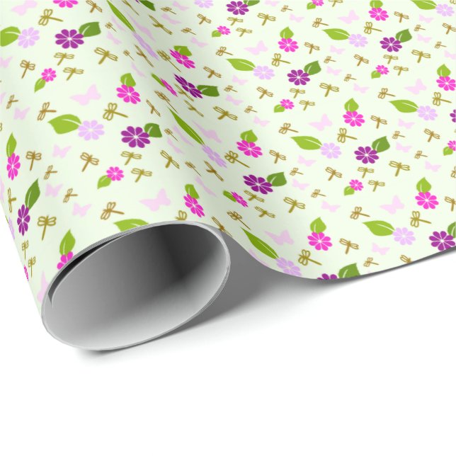 Papel de Presente Jardim de Flores e Libélula  (Ponta do rolo)