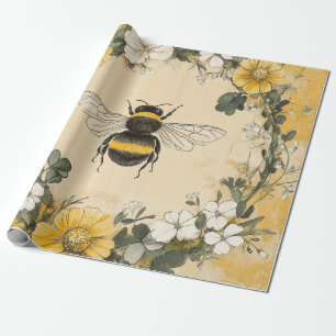 Papel De Presente Jardim de Flores Silvestres da Abelha Melífera Vin