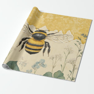 Papel De Presente Jardim de Flores Silvestres da Abelha Melífera Vin