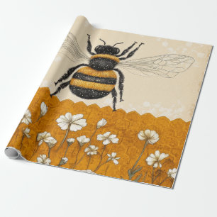 Papel De Presente Jardim de Flores Silvestres da Abelha Melífera Vin