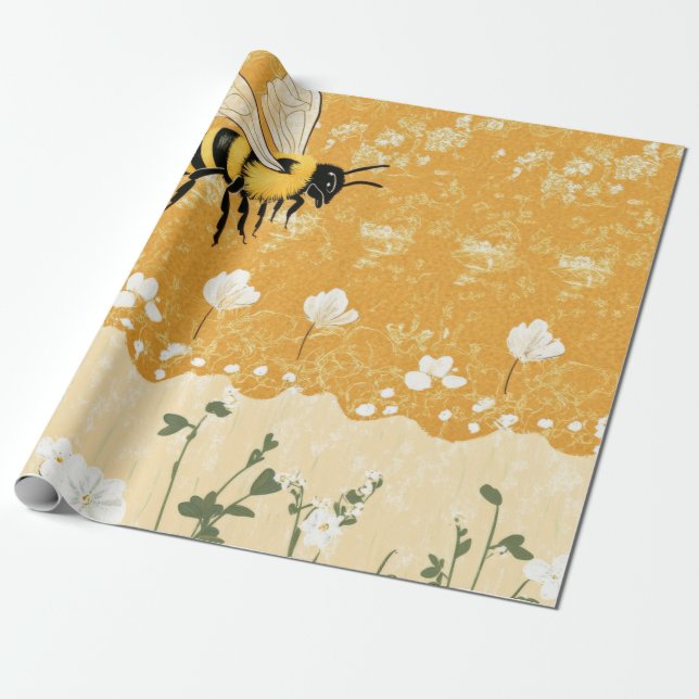 Papel De Presente Jardim de Flores Silvestres da Abelha Melífera Vin (Desenrolado)
