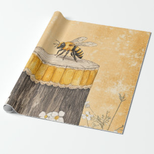 Papel De Presente Jardim de Flores Silvestres da Abelha Melífera Vin