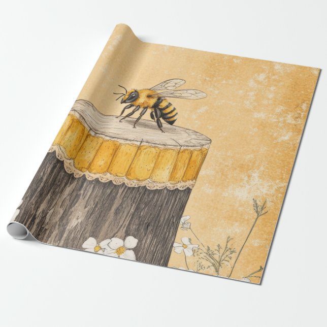 Papel De Presente Jardim de Flores Silvestres da Abelha Melífera Vin (Desenrolado)