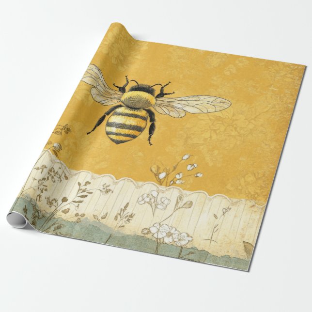 Papel De Presente Jardim de Flores Silvestres da Abelha Melífera Vin (Desenrolado)