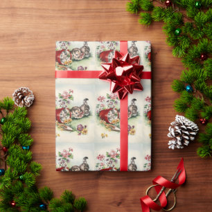 Papel De Presente Jardim de Gatinhos Adoráveis Vaso de Flor Vermelho