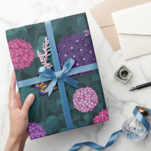 Papel De Presente Jardim de Hortênsias ao Luar Pewter Grande