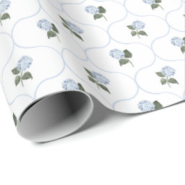 Papel De Presente Jardim de Hortênsias Azuis com Treliça Floral
