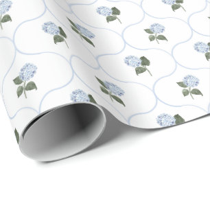 Papel De Presente Jardim de Hortênsias Azuis com Treliça Floral