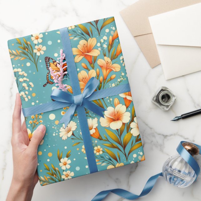 Papel De Presente Jardim de Lírio Dourado (Presentear)
