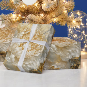 Papel De Presente Jardim de Marfim Dourado
