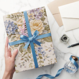 Papel De Presente Jardim de Marfim Suave em Flor