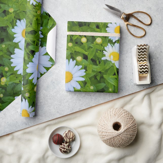Papel De Presente Jardim de Margaridas Brancas (Artesanato)