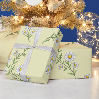 Papel De Presente Jardim de Margaridas Floral Amarelo Suave Flor Bot