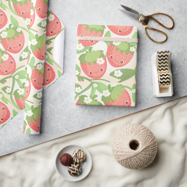 Papel De Presente Jardim de Morango Fofo (Artesanato)