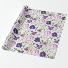Papel De Presente Jardim de Pedra Violeta Rosa Púrpura Molhada Pa