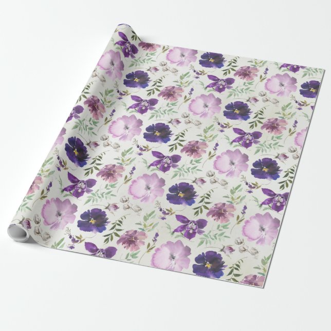 Papel De Presente Jardim de Pedra Violeta Rosa Púrpura Molhada Pa (Desenrolado)