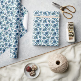 Papel De Presente Jardim de Porcelana Azul