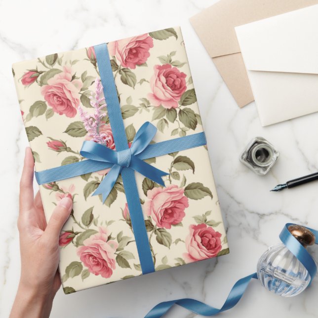 Papel De Presente Jardim de Rosas Rosa (Presentear)