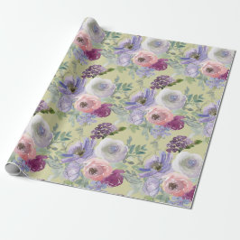 Papel De Presente Jardim de Rosas Roxas Purpuras