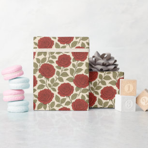 Papel De Presente Jardim de Rosas Vitoriano Lindas Flores Vermelhas