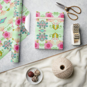 Papel De Presente Jardim Eclético Encantador: Diversa Beleza Floral