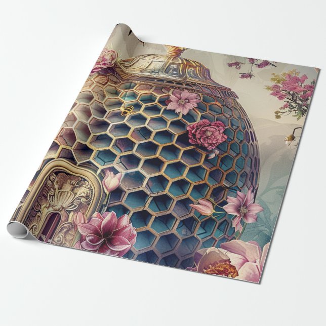 Papel De Presente Jardim Encantado das Abelhas Fantasia (7) (Desenrolado)