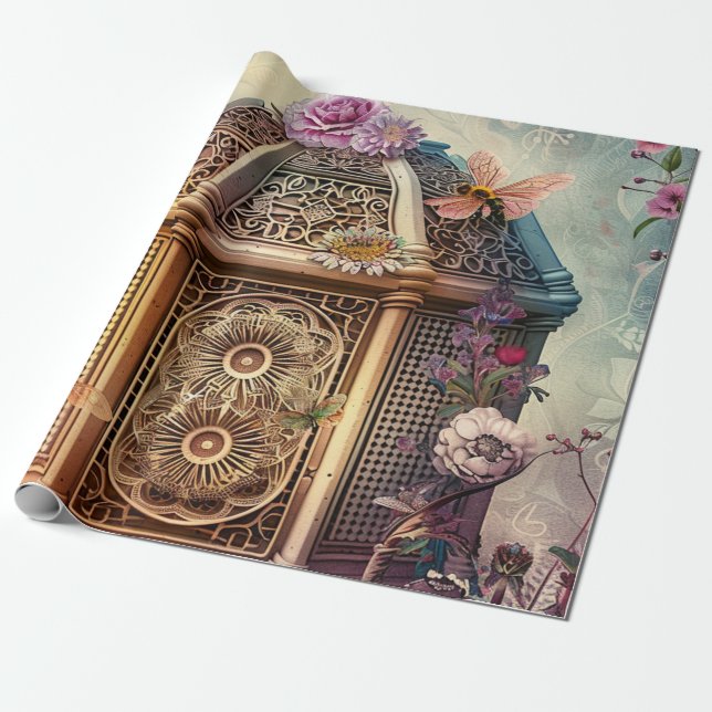 Papel De Presente Jardim Encantado das Abelhas Fantasia (9) (Desenrolado)