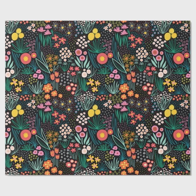 Papel De Presente Jardim Escuro de Flor Silvestre Caprichosa Estampa (Aberto)