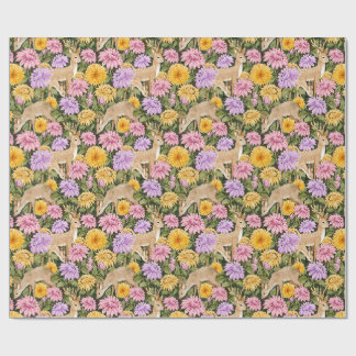 Papel De Presente Jardim Exuberante de Dálias com Veados - Florais d