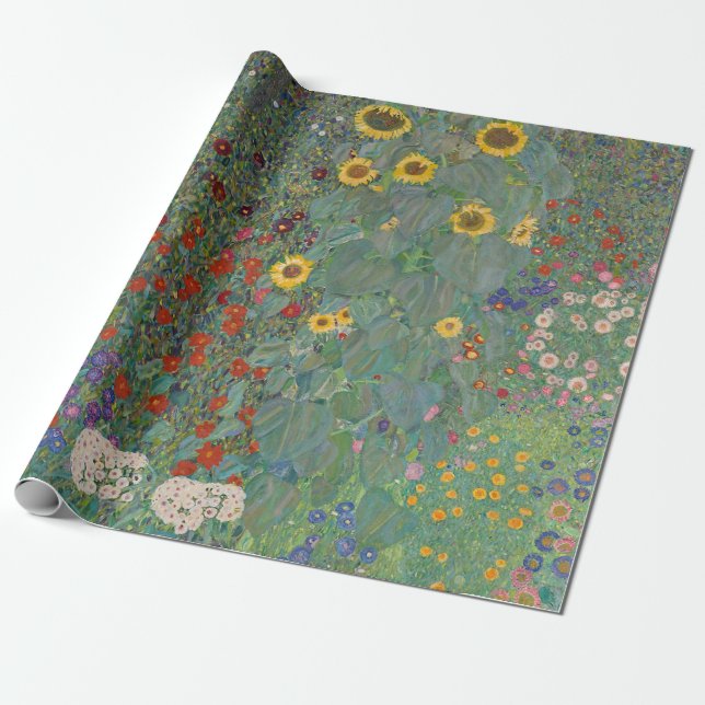 Papel De Presente Jardim fazenda Girassóis por Gustav Klimt Painting (Desenrolado)