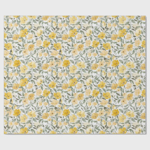 Papel De Presente Jardim Floral Amarelo Aquarela Romântico