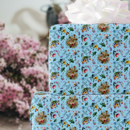 Papel De Presente Jardim Floral Azul de Páscoa em Aquarela Cristã