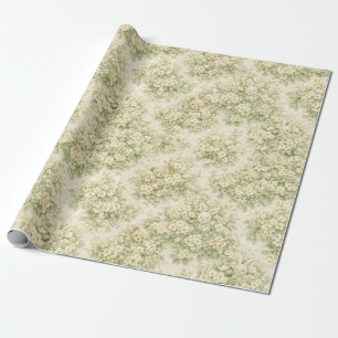 Papel De Presente Jardim Floral Bunny Bear Padrão Verde Neutro