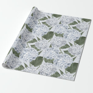 Papel De Presente Jardim Floral de Hortênsias Azuis