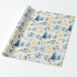 Papel De Presente Jardim Floral Eucalyptus Eucalyptus Azul-Amarelo