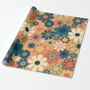 Papel De Presente Jardim Floral Retro Vintage Flores dos Anos 70