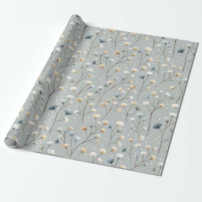 Papel De Presente Jardim Floral Sereno Padrão de Chuva (7) (Desenrolado)
