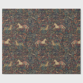 Papel De Presente Jardim Floral Unicórnio Medieval à Meia-Noite