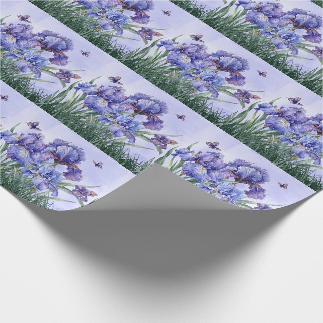 Papel De Presente Jardim Íris Roxo com Borboletas Botânicas (Ponta)