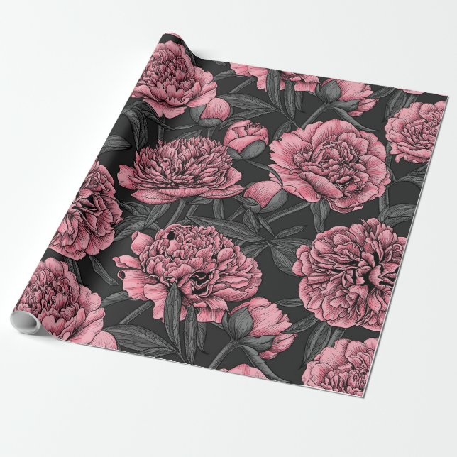 Papel De Presente Jardim noturno de pedras em rosa e cinzas (Desenrolado)