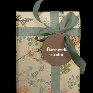 Papel De Presente Jardim oriental delicado floral Kraft Dourado Cali