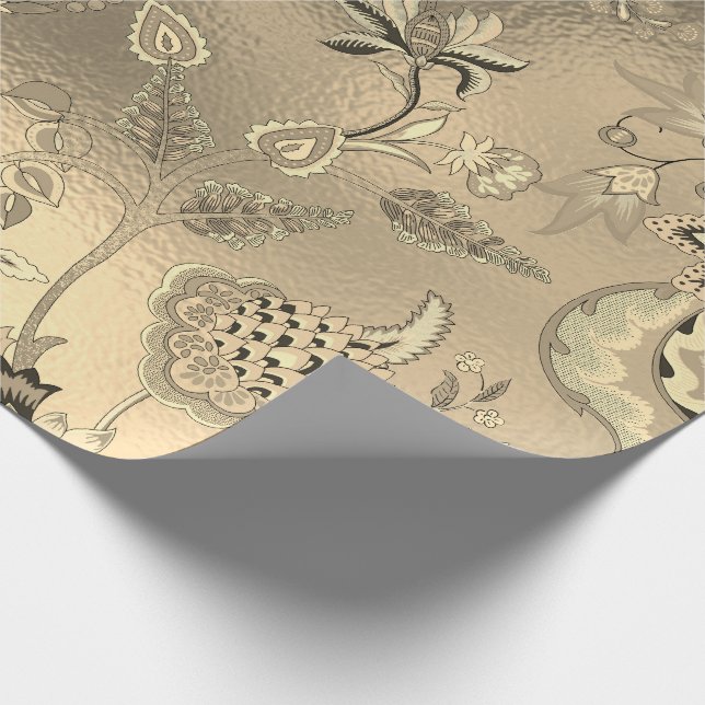 Papel De Presente Jardim Oriental Dourado Sepia Foxier Glass (Ponta)