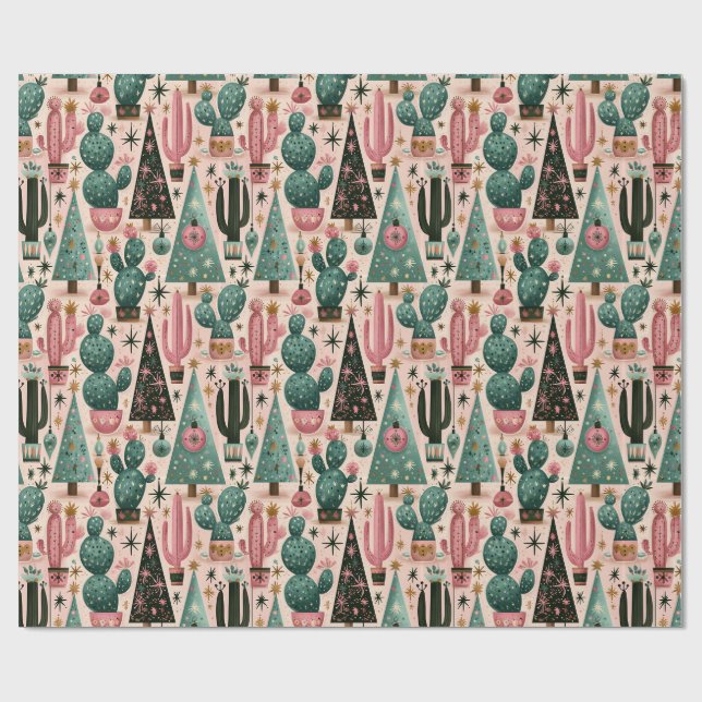 Papel De Presente Jardim Retro de Cacto de Natal do Sudoeste (Aberto)