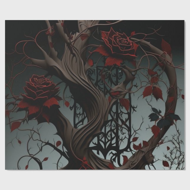 Papel De Presente Jardim Rosa do Cemitério Gótico (Aberto)