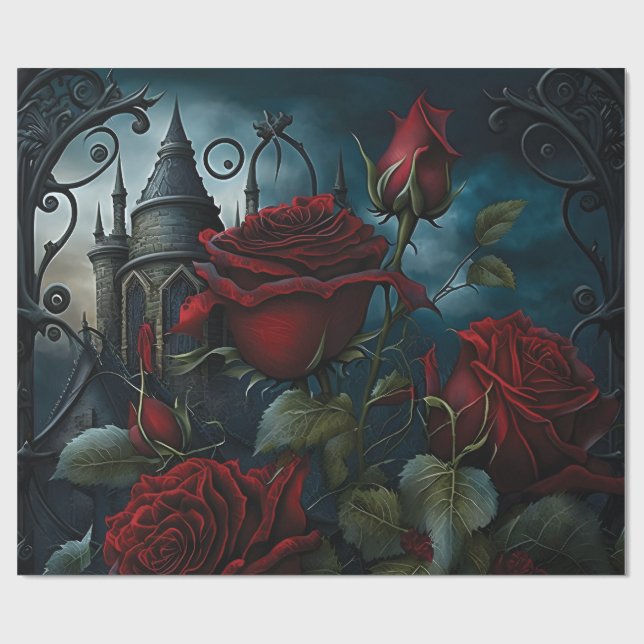 Papel De Presente Jardim Rosa do Cemitério Gótico (Aberto)