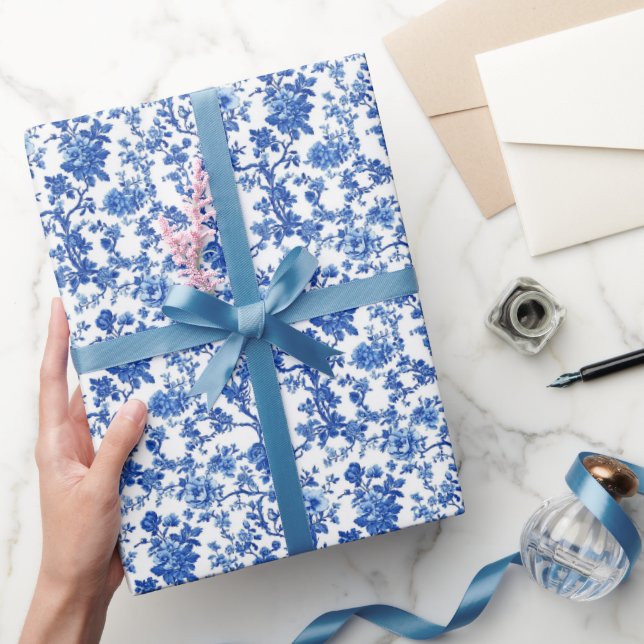 Papel De Presente Jardim Toile Azul Real (Presentear)
