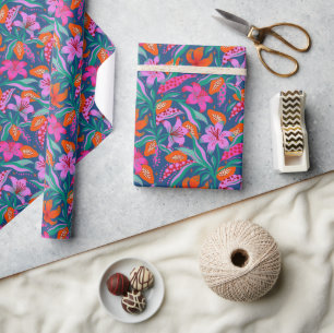 Papel De Presente Jardim Vibrante Botânico